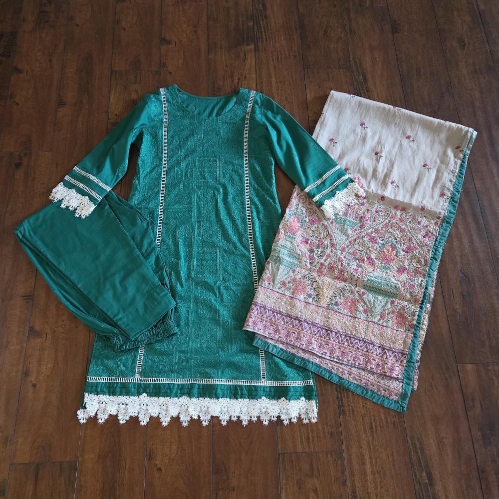 Embroidered Salwar Kameez Dupatta Long Scarf 100% Cotton Party Wear Dress